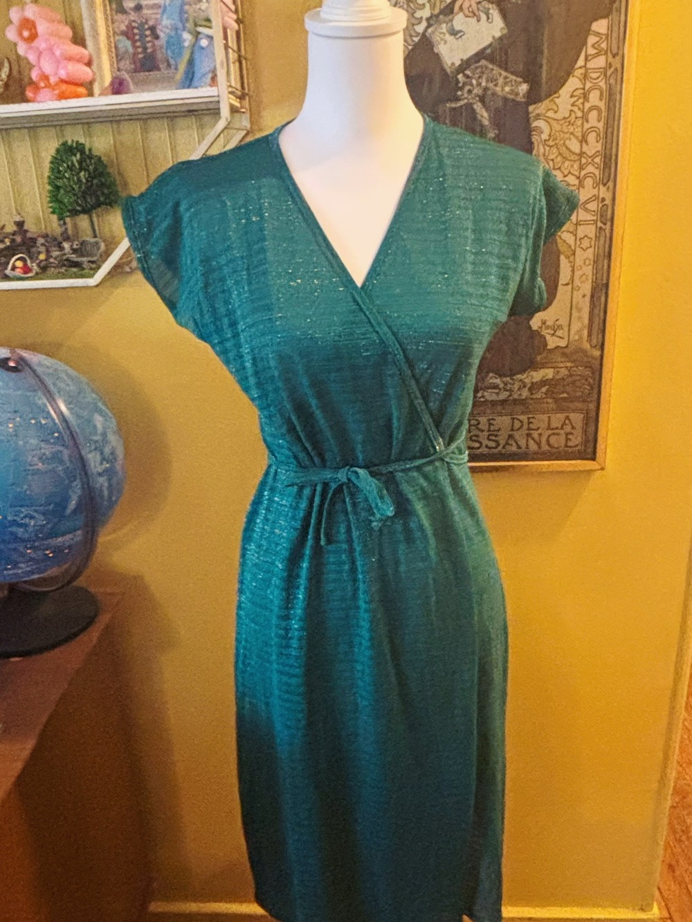 70s wrap dress - teal and gold